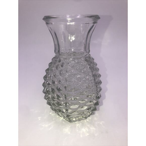 Vase Pineapple Shaped Diamond Point Pressed Glass 5.5" Tall Vintage 1980s FTD - Picture 7 of 8